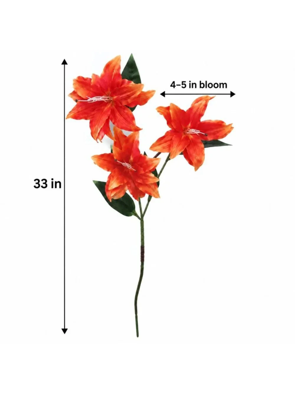 Bright Orange Artificial Lily Stem 33 Inch 3 Bloom Faux Lily Flower Fall Summer